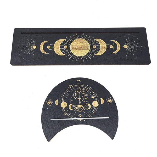 Wooden Tarot Card Holder with Moon Phase Design