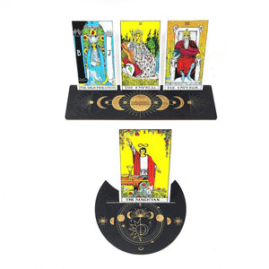 Wooden Tarot Card Holder with Moon Phase Design