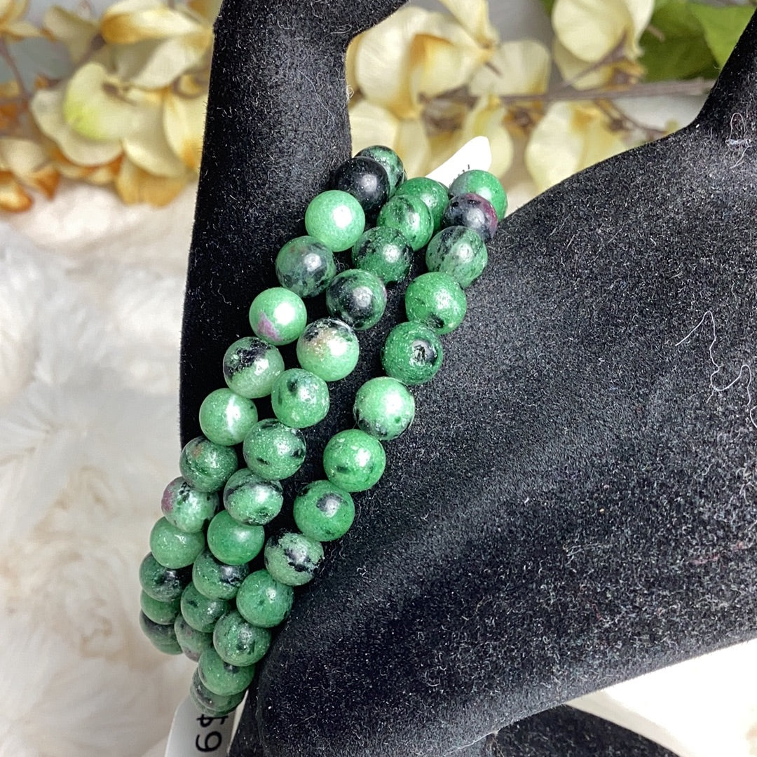 Ruby Zoisite Round Bead Bracelet 6mm