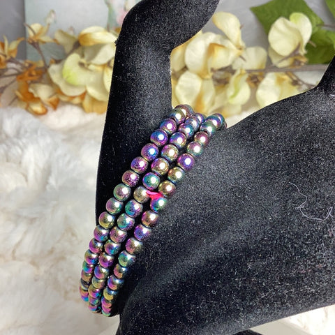 Rainbow Hematite Round Bead Bracelet 4mm