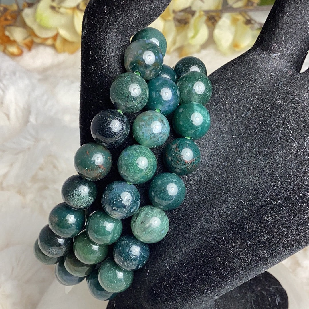 Moss Agate 10mm Stone Bead Bracelet