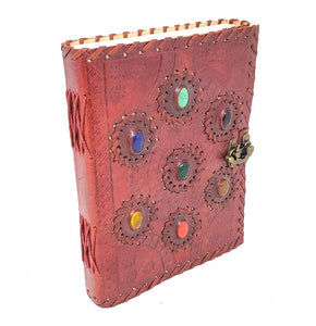 Seven Chakra Seven Color Stones inlay Leather Journal with Latch Closure