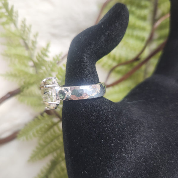 Herkimer Diamond and Green Tourmaline Ring