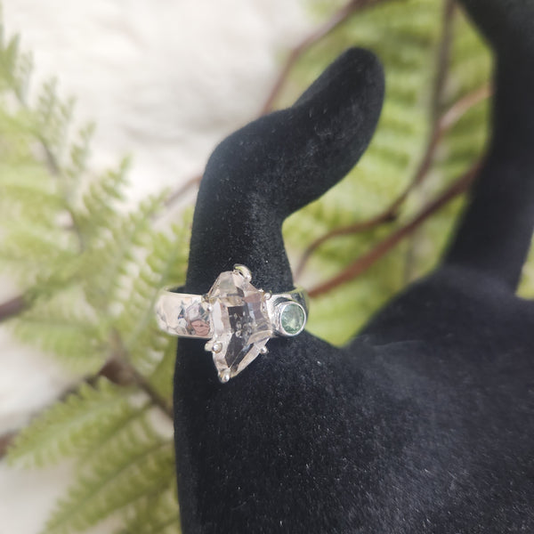 Herkimer Diamond and Green Tourmaline Ring