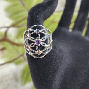 Chakra Flower of Life Ring