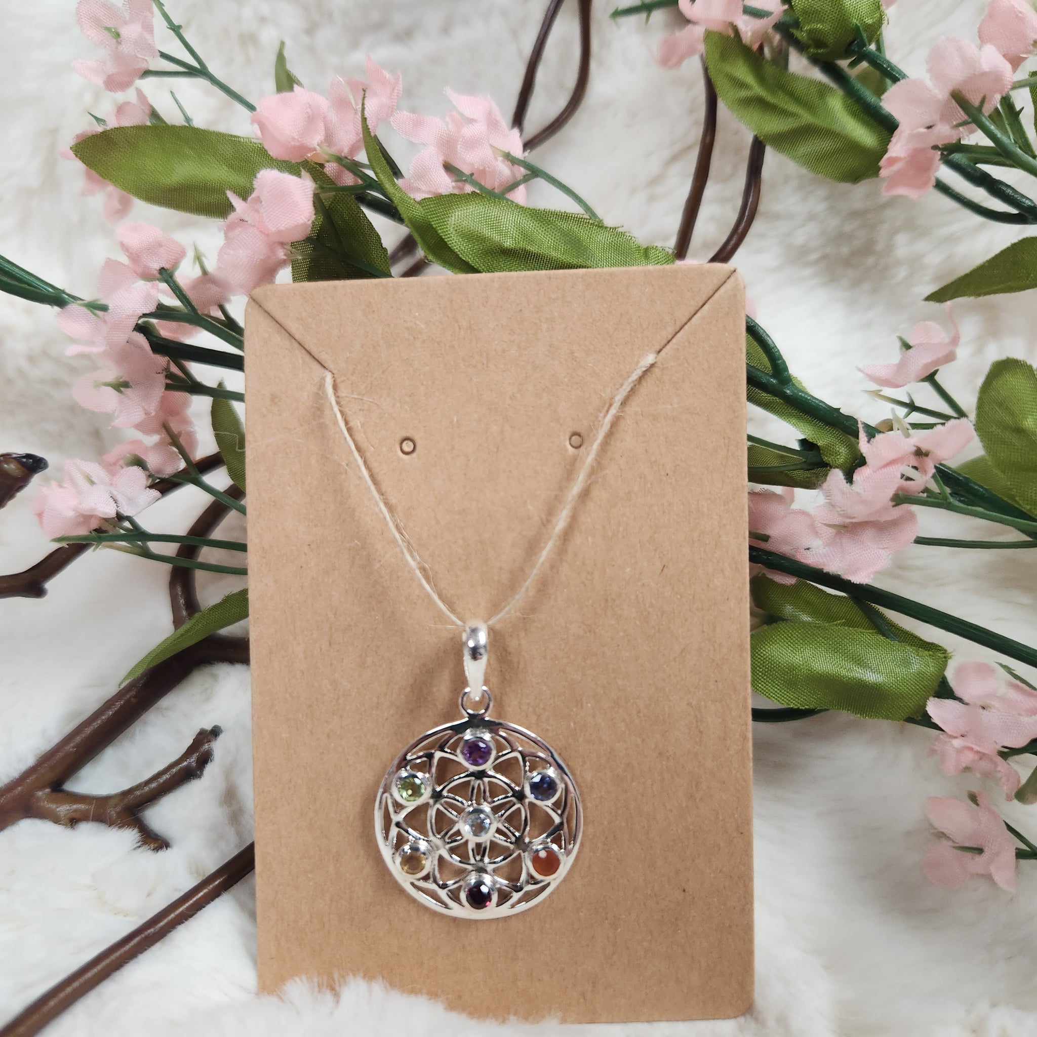 Flower of Life 7 Chakra Stones Pendant