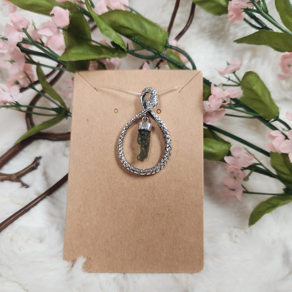 Ouroboros Moldavite Silver Pendant