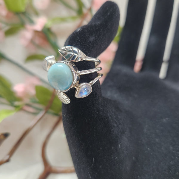 Larimar and Moonstone Ring