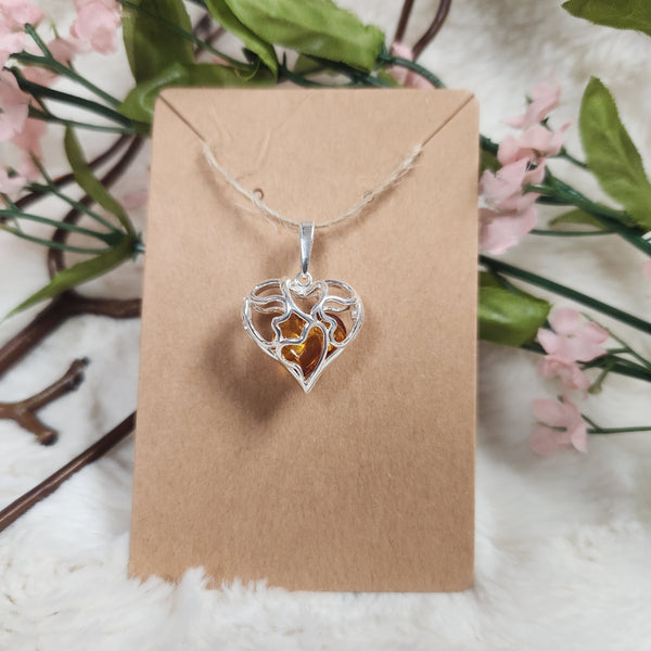 Heart Cage with Amber Stone Pendant