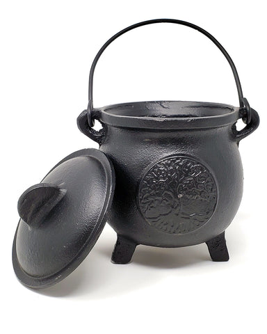 Tree of Life Cast Iron Cauldron with Lid