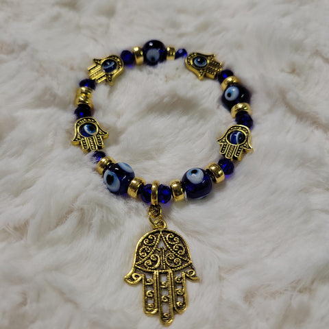 Evil Eye with Large Hand Gold Beads