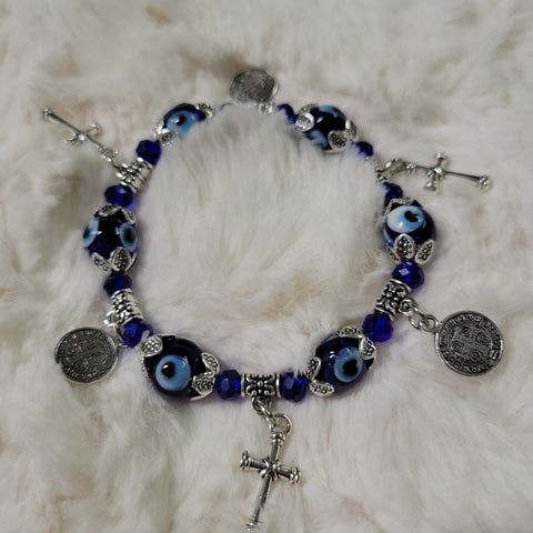 Evil Eye Bracelet with Crosses