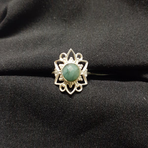 Emerald Filigree Sun Silver Ring