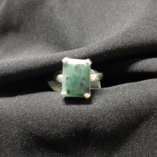 Emerald Rectangular Faceted Silver Ring