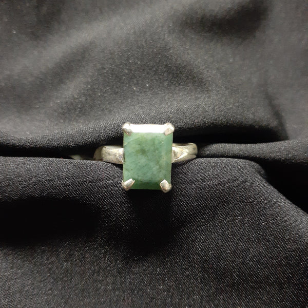 Emerald Rectangular Faceted Silver Ring