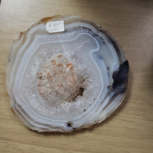 Agate Slice with Crystall Flower