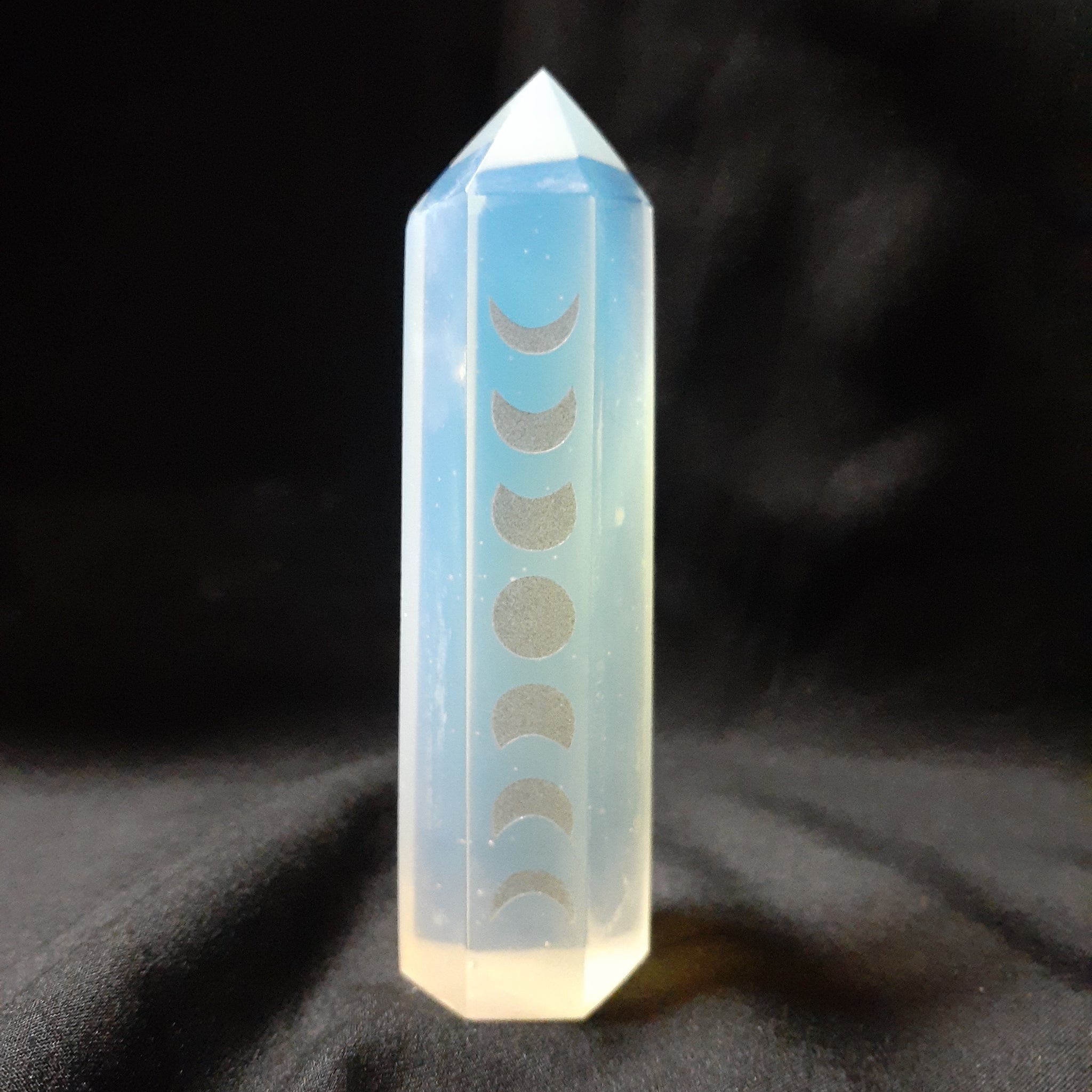 Phases of the Moon Inscribed Opalite Obelisk