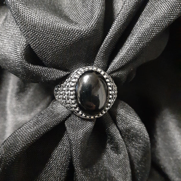 Large Oval Obsidian Ring