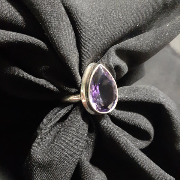 Amethyst Ring Faceted Teardrop