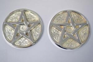 Pentagram Altar Tile Silver Plated over Solid Brass 3" Round