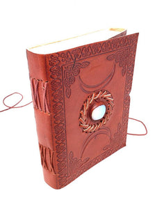 Triple Moon with stone Leather Journal with Cord Closure