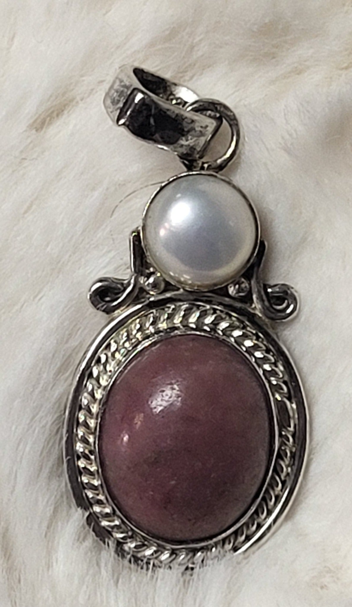 SA Rhodonite & Pearl Pendant