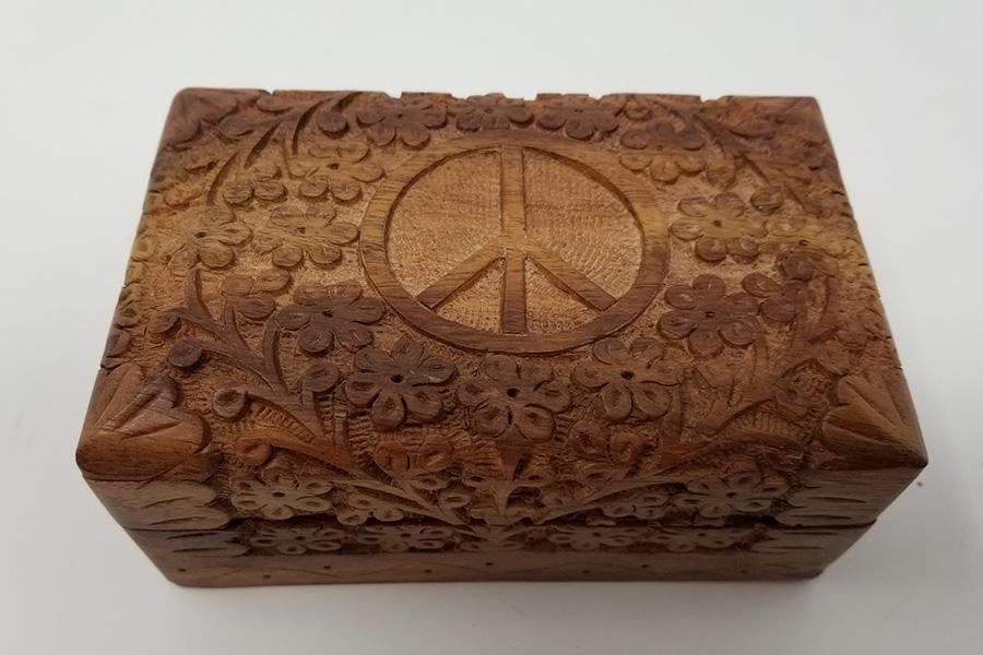 Peace Sign Fine Carved Wood Box