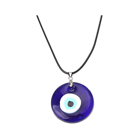 Evil Eye Blue Turkish Glass Leather Cord Pendant Necklace