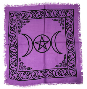 Triple Moon Pentagram Altar Cloth Purple & black