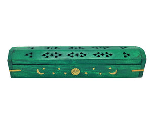 Celestial Wood Incense Box Burner Green