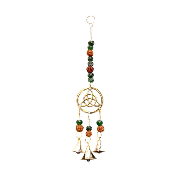 Triquetra with Green Glass Beads & Rudraksha Beads Windchime