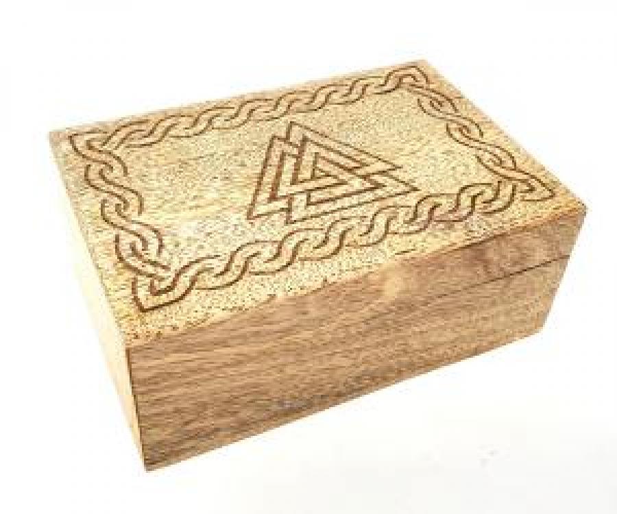 Triple Triangle Valknut Carved Wood Box