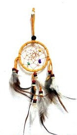 Tan Color Suede Dream Catcher with Feathers & Beads