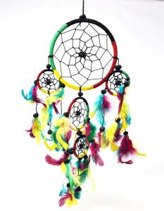 Rasta Dream Catcher Five Rings with Feathers & Beads