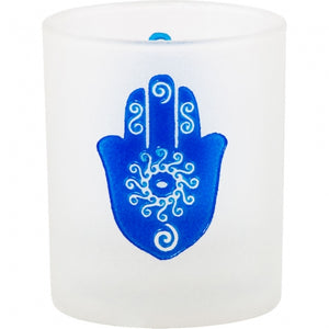 Etched Glass Votive Holder Fatima Hand