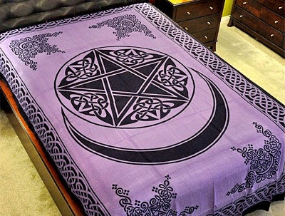 Pentacle with Moon Tapestry Purple
