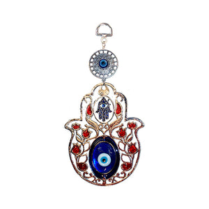 Evil Eye Hanging Fatima Hand with Red Flowers