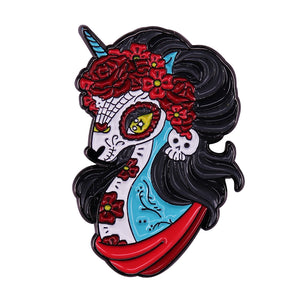 Sugar Skull Unicorn Badge Mexican Day of the Dead Inspired Pin