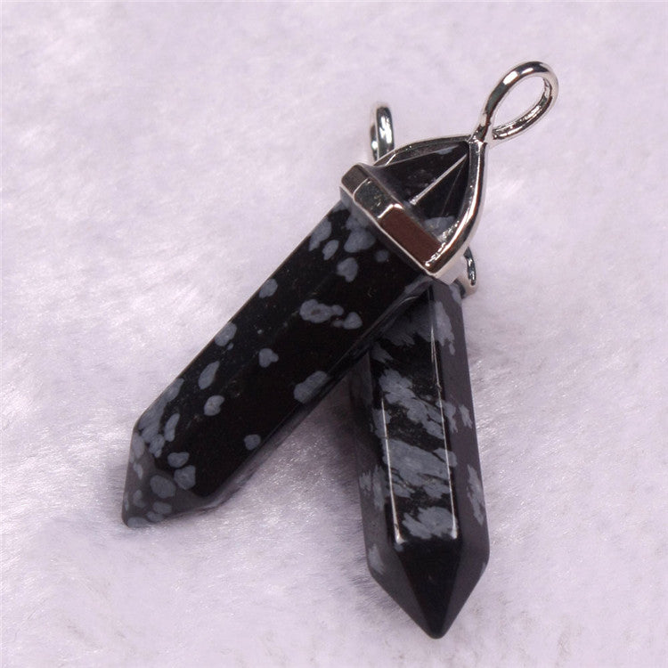 Snowflake Obsidian Stone Point Pendant Necklace