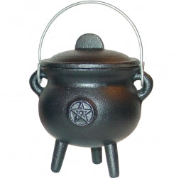 Cast Iron Cauldron with Lid 4 Inch Pentacle