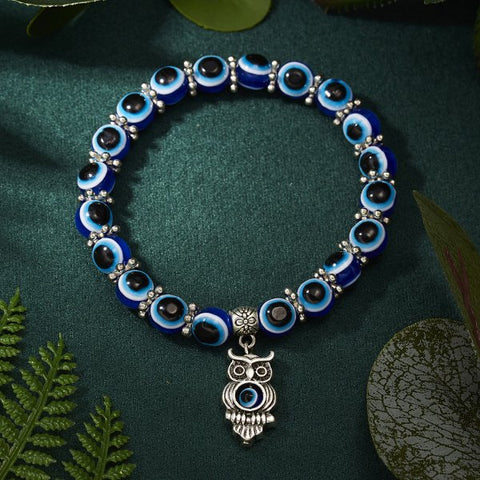Evil Eye Bracelet with Owl Charm
