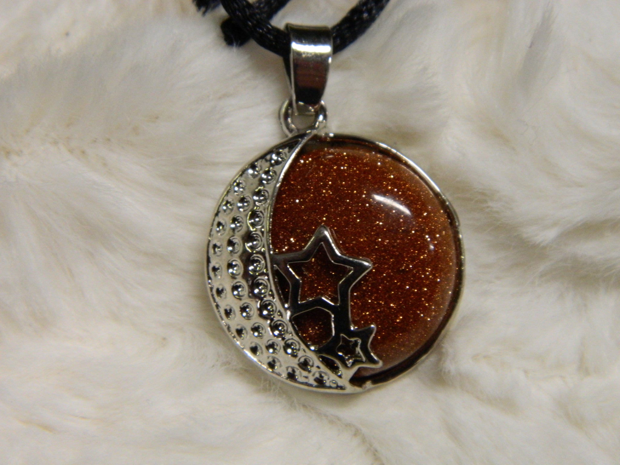 Copper Goldstone Moon Star Pendant