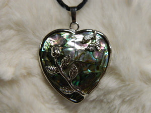 Paua Shell Heart with Flower Pendant