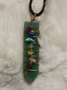 Green Aventurine Flat Pendant Copper Wire Chakra