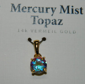 14K Vermeil Gold Pendant Mercury Mist Topaz Round