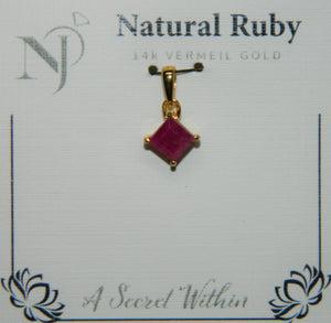 14K Vermeil Gold Pendant Natural Ruby Diamond