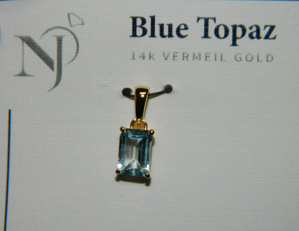 14K Vermeil Gold Pendant Blue Topaz