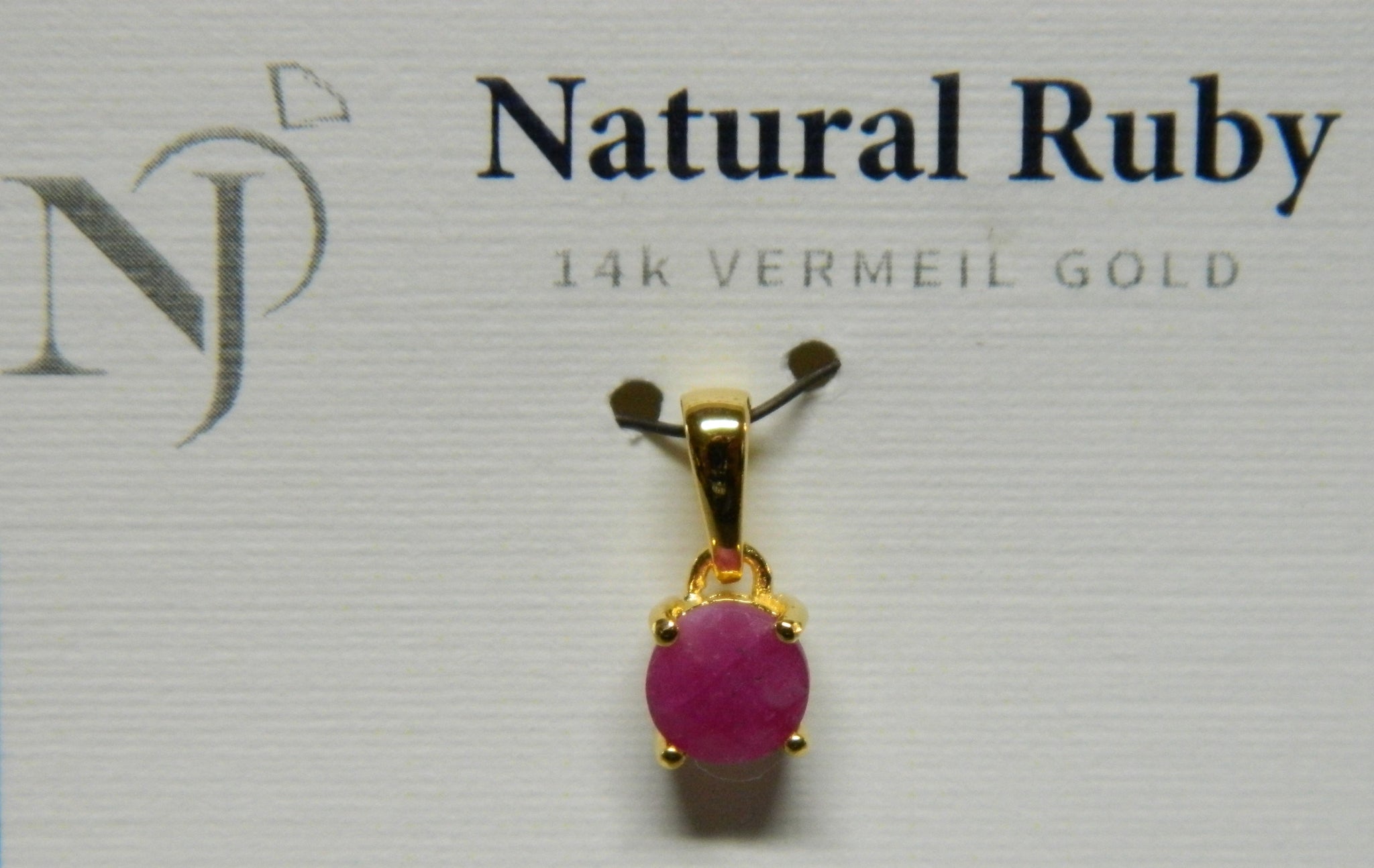 14K Vermeil Gold Pendant Natural Ruby Round