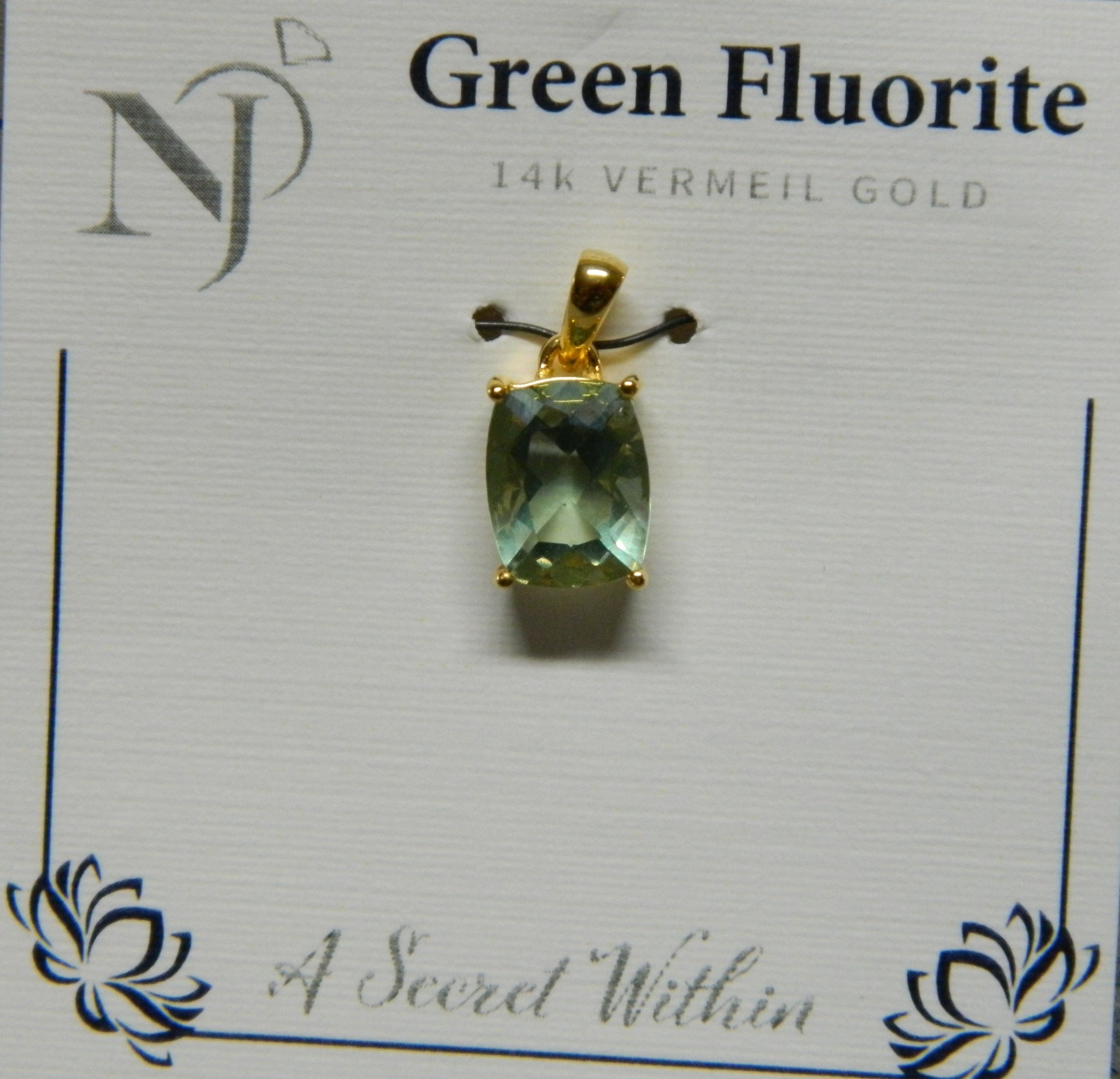 14K Vermeil Gold Pendant Green Fluorite