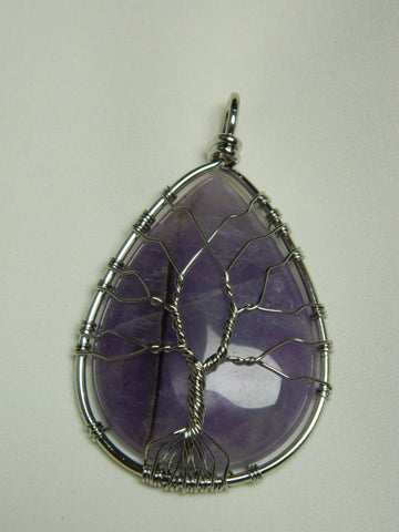 Tree Of Life Wire Wrapped Amethyst Stone Pendant Oval